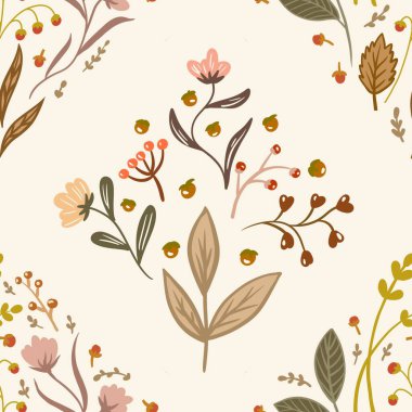 Güz Kış Şablonu Kapak, Bayrak ve Notlar için Arkaplan Çizimi. Sonbahar Estetik Arkaplanı. Bitki ve Çiçek Desenli Arkaplan. 