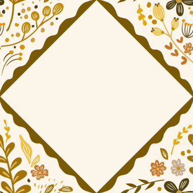 Güz Kış Şablonu Kapak, Bayrak ve Notlar için Arkaplan Çizimi. Sonbahar Estetik Arkaplanı. Bitki ve Çiçek Desenli Arkaplan. 