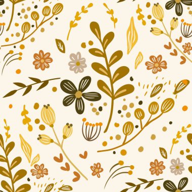 Güz Kış Şablonu Kapak, Bayrak ve Notlar için Arkaplan Çizimi. Sonbahar Estetik Arkaplanı. Bitki ve Çiçek Desenli Arkaplan. 