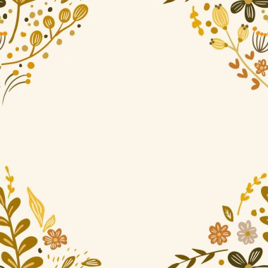 Güz Kış Şablonu Kapak, Bayrak ve Notlar için Arkaplan Çizimi. Sonbahar Estetik Arkaplanı. Bitki ve Çiçek Desenli Arkaplan. 