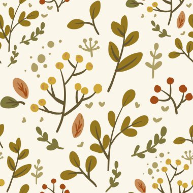 Güz Kış Şablonu Kapak, Bayrak ve Notlar için Arkaplan Çizimi. Sonbahar Estetik Arkaplanı. Bitki ve Çiçek Desenli Arkaplan. 