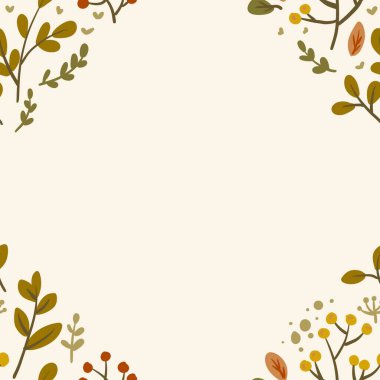 Güz Kış Şablonu Kapak, Bayrak ve Notlar için Arkaplan Çizimi. Sonbahar Estetik Arkaplanı. Bitki ve Çiçek Desenli Arkaplan. 