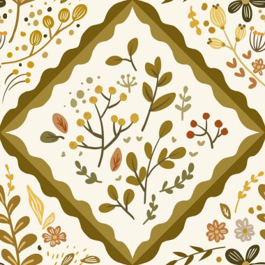 Güz Kış Şablonu Kapak, Bayrak ve Notlar için Arkaplan Çizimi. Sonbahar Estetik Arkaplanı. Bitki ve Çiçek Desenli Arkaplan. 