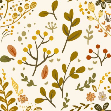 Güz Kış Şablonu Kapak, Bayrak ve Notlar için Arkaplan Çizimi. Sonbahar Estetik Arkaplanı. Bitki ve Çiçek Desenli Arkaplan. 