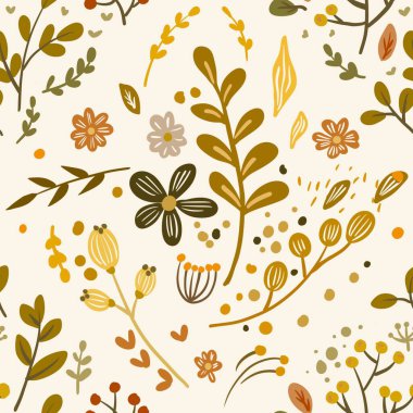 Güz Kış Şablonu Kapak, Bayrak ve Notlar için Arkaplan Çizimi. Sonbahar Estetik Arkaplanı. Bitki ve Çiçek Desenli Arkaplan. 