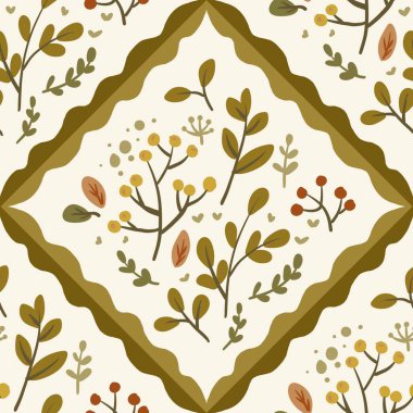 Güz Kış Şablonu Kapak, Bayrak ve Notlar için Arkaplan Çizimi. Sonbahar Estetik Arkaplanı. Bitki ve Çiçek Desenli Arkaplan. 