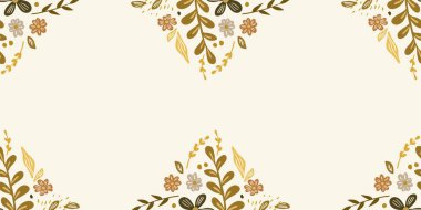 Güz Kış Şablonu Kapak, Bayrak ve Notlar için Arkaplan Çizimi. Sonbahar Estetik Arkaplanı. Bitki ve Çiçek Desenli Arkaplan. 