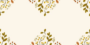 Güz Kış Şablonu Kapak, Bayrak ve Notlar için Arkaplan Çizimi. Sonbahar Estetik Arkaplanı. Bitki ve Çiçek Desenli Arkaplan. 