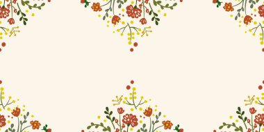 Güz Kış Şablonu Kapak, Bayrak ve Notlar için Arkaplan Çizimi. Sonbahar Estetik Arkaplanı. Bitki ve Çiçek Desenli Arkaplan. 