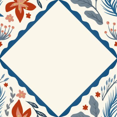 Güz Kış Şablonu Kapak, Bayrak ve Notlar için Arkaplan Çizimi. Sonbahar Estetik Arkaplanı. Bitki ve Çiçek Desenli Arkaplan. 