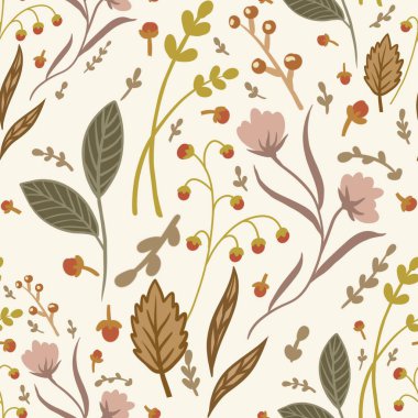 Güz Kış Şablonu Kapak, Bayrak ve Notlar için Arkaplan Çizimi. Sonbahar Estetik Arkaplanı. Bitki ve Çiçek Desenli Arkaplan. 