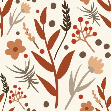 Güz Kış Şablonu Kapak, Bayrak ve Notlar için Arkaplan Çizimi. Sonbahar Estetik Arkaplanı. Bitki ve Çiçek Desenli Arkaplan. 