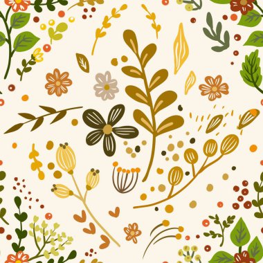 Güz Kış Şablonu Kapak, Bayrak ve Notlar için Arkaplan Çizimi. Sonbahar Estetik Arkaplanı. Bitki ve Çiçek Desenli Arkaplan. 