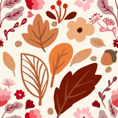 Güz Kış Şablonu Kapak, Bayrak ve Notlar için Arkaplan Çizimi. Sonbahar Estetik Arkaplanı. Bitki ve Çiçek Desenli Arkaplan. 