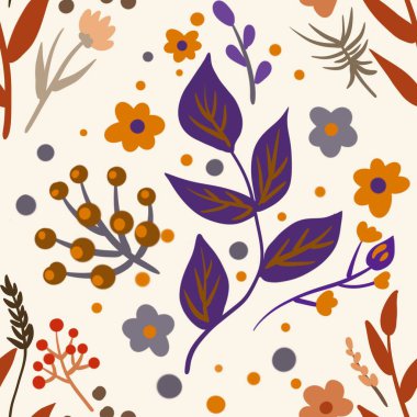 Güz Kış Şablonu Kapak, Bayrak ve Notlar için Arkaplan Çizimi. Sonbahar Estetik Arkaplanı. Bitki ve Çiçek Desenli Arkaplan. 