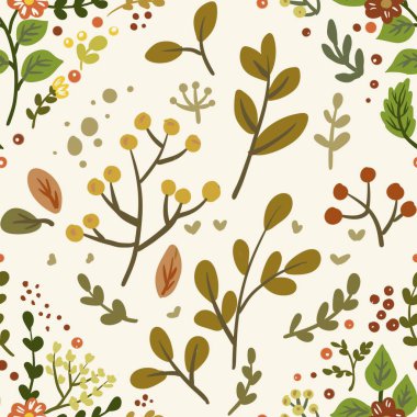 Güz Kış Şablonu Kapak, Bayrak ve Notlar için Arkaplan Çizimi. Sonbahar Estetik Arkaplanı. Bitki ve Çiçek Desenli Arkaplan. 