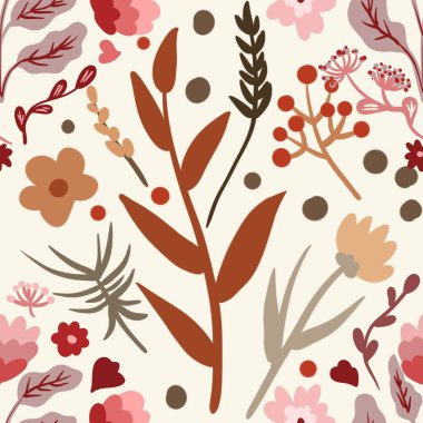 Güz Kış Şablonu Kapak, Bayrak ve Notlar için Arkaplan Çizimi. Sonbahar Estetik Arkaplanı. Bitki ve Çiçek Desenli Arkaplan. 