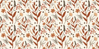 Güz Kış Şablonu Kapak, Bayrak ve Notlar için Arkaplan Çizimi. Sonbahar Estetik Arkaplanı. Bitki ve Çiçek Desenli Arkaplan. 