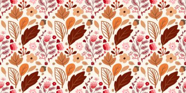 Güz Kış Şablonu Kapak, Bayrak ve Notlar için Arkaplan Çizimi. Sonbahar Estetik Arkaplanı. Bitki ve Çiçek Desenli Arkaplan. 