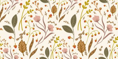 Güz Kış Şablonu Kapak, Bayrak ve Notlar için Arkaplan Çizimi. Sonbahar Estetik Arkaplanı. Bitki ve Çiçek Desenli Arkaplan. 