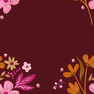 Güz Kış Şablonu Kapak, Bayrak ve Notlar için Arkaplan Çizimi. Sonbahar Estetik Arkaplanı. Bitki ve Çiçek Desenli Arkaplan. 