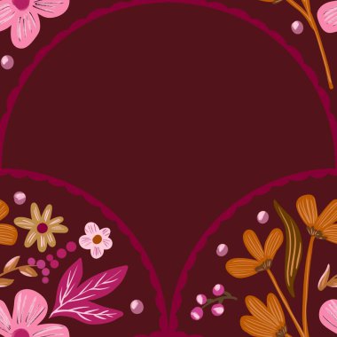 Güz Kış Şablonu Kapak, Bayrak ve Notlar için Arkaplan Çizimi. Sonbahar Estetik Arkaplanı. Bitki ve Çiçek Desenli Arkaplan. 