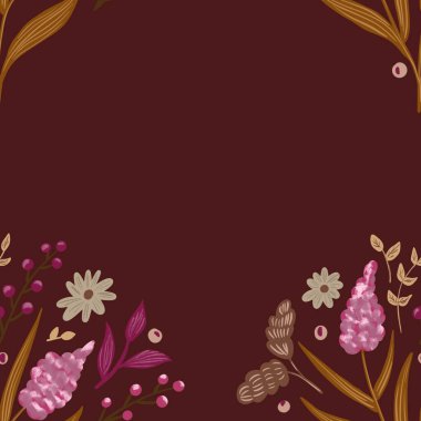 Güz Kış Şablonu Kapak, Bayrak ve Notlar için Arkaplan Çizimi. Sonbahar Estetik Arkaplanı. Bitki ve Çiçek Desenli Arkaplan. 