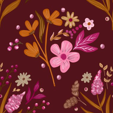 Güz Kış Şablonu Kapak, Bayrak ve Notlar için Arkaplan Çizimi. Sonbahar Estetik Arkaplanı. Bitki ve Çiçek Desenli Arkaplan. 