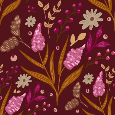 Güz Kış Şablonu Kapak, Bayrak ve Notlar için Arkaplan Çizimi. Sonbahar Estetik Arkaplanı. Bitki ve Çiçek Desenli Arkaplan. 