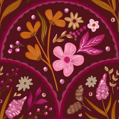 Güz Kış Şablonu Kapak, Bayrak ve Notlar için Arkaplan Çizimi. Sonbahar Estetik Arkaplanı. Bitki ve Çiçek Desenli Arkaplan. 