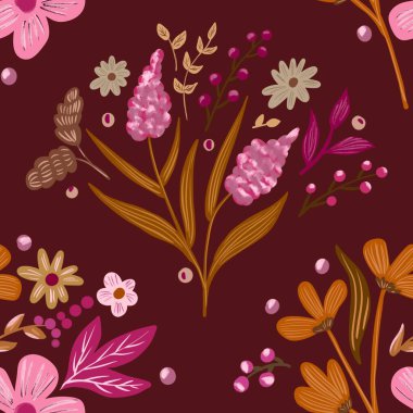 Güz Kış Şablonu Kapak, Bayrak ve Notlar için Arkaplan Çizimi. Sonbahar Estetik Arkaplanı. Bitki ve Çiçek Desenli Arkaplan. 