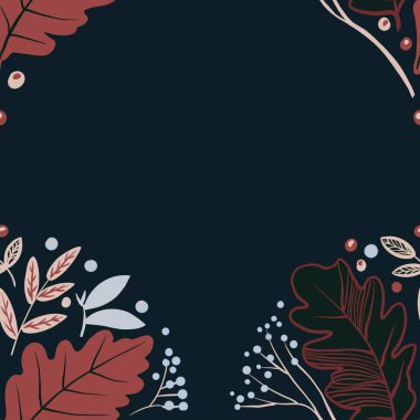 Güz Kış Şablonu Kapak, Bayrak ve Notlar için Arkaplan Çizimi. Sonbahar Estetik Arkaplanı. Bitki ve Çiçek Desenli Arkaplan. 