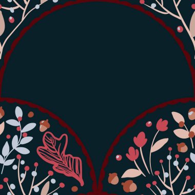 Güz Kış Şablonu Kapak, Bayrak ve Notlar için Arkaplan Çizimi. Sonbahar Estetik Arkaplanı. Bitki ve Çiçek Desenli Arkaplan. 