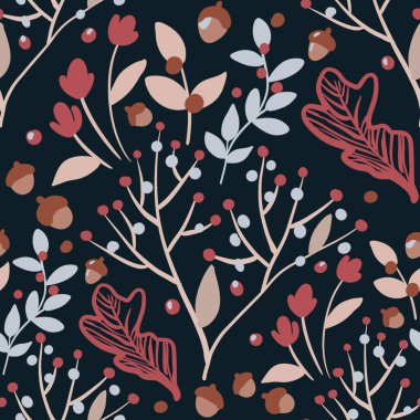 Güz Kış Şablonu Kapak, Bayrak ve Notlar için Arkaplan Çizimi. Sonbahar Estetik Arkaplanı. Bitki ve Çiçek Desenli Arkaplan. 