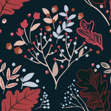 Güz Kış Şablonu Kapak, Bayrak ve Notlar için Arkaplan Çizimi. Sonbahar Estetik Arkaplanı. Bitki ve Çiçek Desenli Arkaplan. 