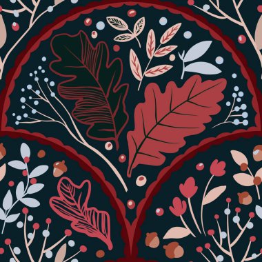 Güz Kış Şablonu Kapak, Bayrak ve Notlar için Arkaplan Çizimi. Sonbahar Estetik Arkaplanı. Bitki ve Çiçek Desenli Arkaplan. 