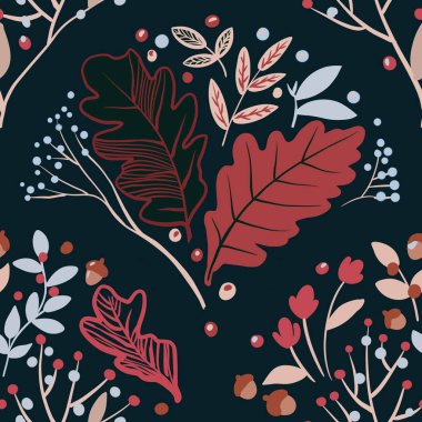 Güz Kış Şablonu Kapak, Bayrak ve Notlar için Arkaplan Çizimi. Sonbahar Estetik Arkaplanı. Bitki ve Çiçek Desenli Arkaplan. 