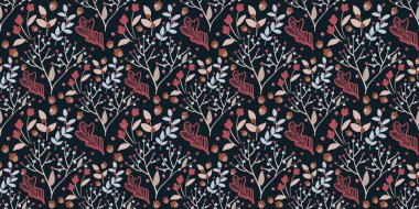 Güz Kış Şablonu Kapak, Bayrak ve Notlar için Arkaplan Çizimi. Sonbahar Estetik Arkaplanı. Bitki ve Çiçek Desenli Arkaplan. 