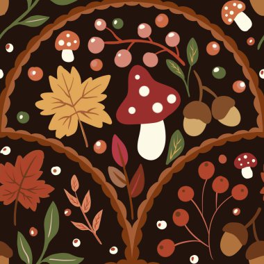 Güz Kış Şablonu Kapak, Bayrak ve Notlar için Arkaplan Çizimi. Sonbahar Estetik Arkaplanı. Bitki ve Çiçek Desenli Arkaplan. 