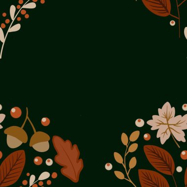 Güz Kış Şablonu Kapak, Bayrak ve Notlar için Arkaplan Çizimi. Sonbahar Estetik Arkaplanı. Bitki ve Çiçek Desenli Arkaplan. 