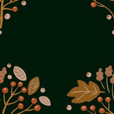 Güz Kış Şablonu Kapak, Bayrak ve Notlar için Arkaplan Çizimi. Sonbahar Estetik Arkaplanı. Bitki ve Çiçek Desenli Arkaplan. 