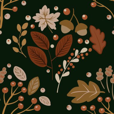 Güz Kış Şablonu Kapak, Bayrak ve Notlar için Arkaplan Çizimi. Sonbahar Estetik Arkaplanı. Bitki ve Çiçek Desenli Arkaplan. 