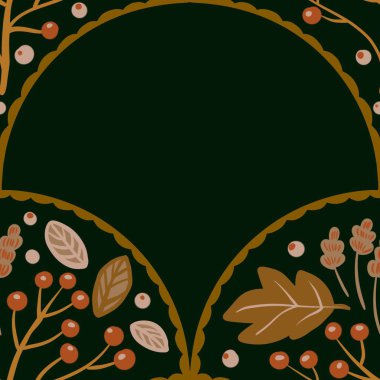 Güz Kış Şablonu Kapak, Bayrak ve Notlar için Arkaplan Çizimi. Sonbahar Estetik Arkaplanı. Bitki ve Çiçek Desenli Arkaplan. 