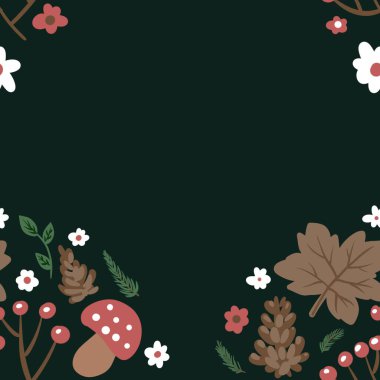 Güz Kış Şablonu Kapak, Bayrak ve Notlar için Arkaplan Çizimi. Sonbahar Estetik Arkaplanı. Bitki ve Çiçek Desenli Arkaplan. 