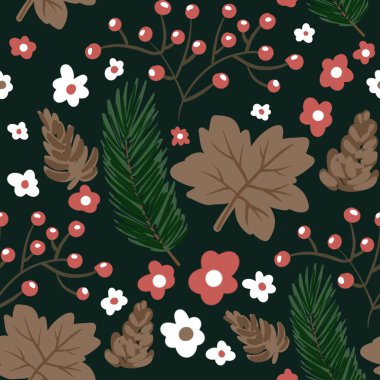 Güz Kış Şablonu Kapak, Bayrak ve Notlar için Arkaplan Çizimi. Sonbahar Estetik Arkaplanı. Bitki ve Çiçek Desenli Arkaplan. 