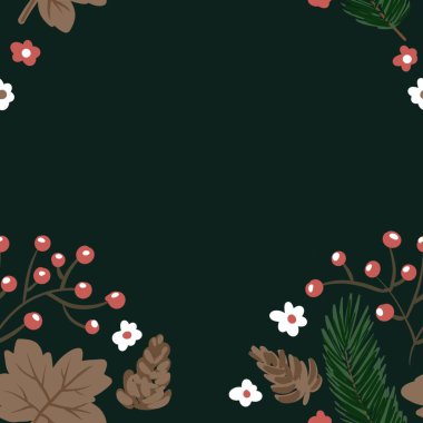 Güz Kış Şablonu Kapak, Bayrak ve Notlar için Arkaplan Çizimi. Sonbahar Estetik Arkaplanı. Bitki ve Çiçek Desenli Arkaplan. 