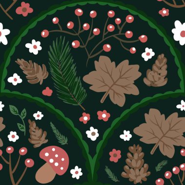 Güz Kış Şablonu Kapak, Bayrak ve Notlar için Arkaplan Çizimi. Sonbahar Estetik Arkaplanı. Bitki ve Çiçek Desenli Arkaplan. 