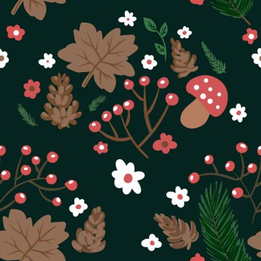 Güz Kış Şablonu Kapak, Bayrak ve Notlar için Arkaplan Çizimi. Sonbahar Estetik Arkaplanı. Bitki ve Çiçek Desenli Arkaplan. 