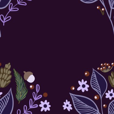 Güz Kış Şablonu Kapak, Bayrak ve Notlar için Arkaplan Çizimi. Sonbahar Estetik Arkaplanı. Bitki ve Çiçek Desenli Arkaplan. 