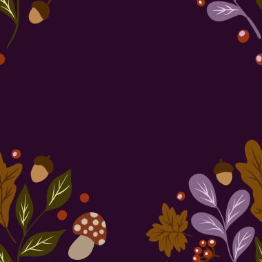 Güz Kış Şablonu Kapak, Bayrak ve Notlar için Arkaplan Çizimi. Sonbahar Estetik Arkaplanı. Bitki ve Çiçek Desenli Arkaplan. 